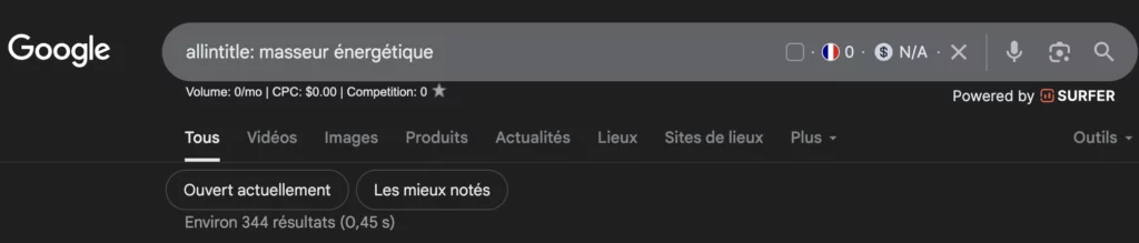 serp google avec affichage de concurrents seo grace a la manipulation allintitle: