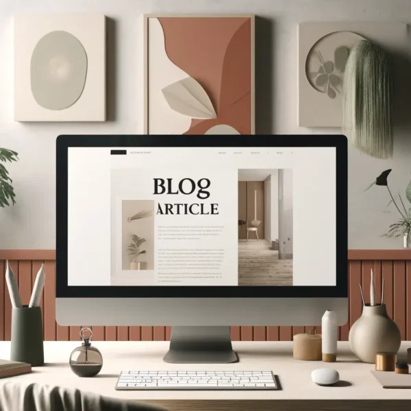 ecran d ordinateur fixe avec marque article de blog et contenu textuel