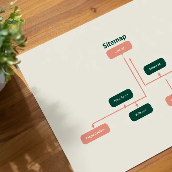 arborescence de site vitrine couchee sur papier avec stylo et feuille blanche