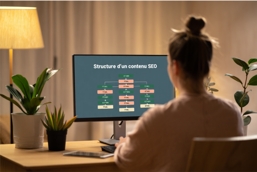 infographie representant schema type de structure contenu seo sur ecran ordinateur