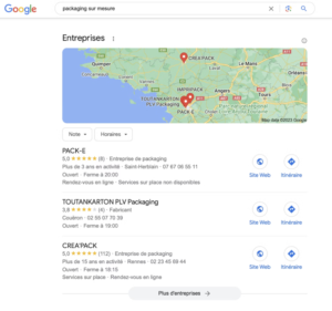 exemple resultats pack seo local sur google fiche etablissement