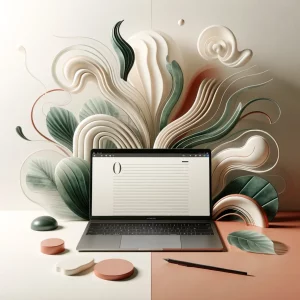 ordinateur portable avec decoration ondulee et logiciel de traitement texte ouvert